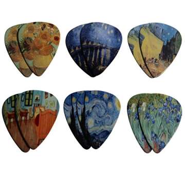 Creanoso Vincent Van Gogh Guitar Picks - Celluloid Medium 12 Pack - Starry Night Sunflowers Cafe - Best Stocking Stuffer Gifts for Men Women Guitarist Accessories
