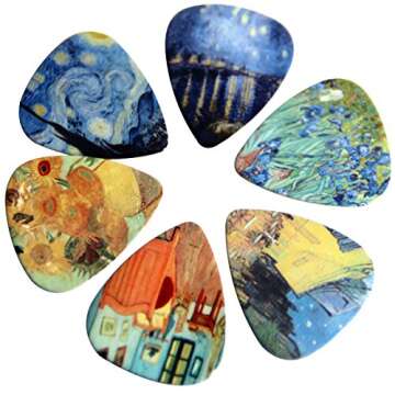 Creanoso Vincent Van Gogh Guitar Picks - Celluloid Medium 12 Pack - Starry Night Sunflowers Cafe - Best Stocking Stuffer Gifts for Men Women Guitarist Accessories