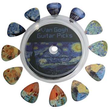 Creanoso Vincent Van Gogh Guitar Picks - Celluloid Medium 12 Pack - Starry Night Sunflowers Cafe - Best Stocking Stuffer Gifts for Men Women Guitarist Accessories