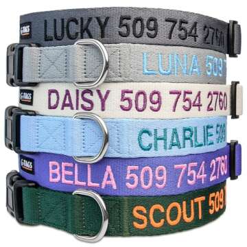 GoTags Personalized Dog Collar, Custom Embroidered with Pet Name and Phone Number in Blue, Black, Pi...