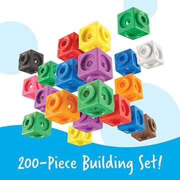 Learning Resources MathLink Cubes Big Builders - Set of 200 Cubes, Ages 5+, Develops Early Math Skil...