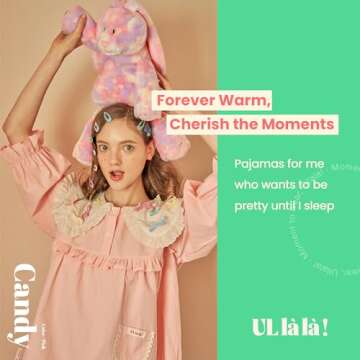 ULLALA Pajamas for Women Vintage Three-quarter sleeve 40'S Cotton Candy Two-Piece Pink Soft Sleepwear 2Piece one Size