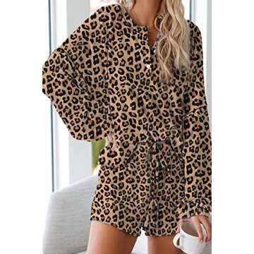 Lopie Womens Pajamas Set Long Sleeve Tops and Shorts Sleepwear Tie Dye Printed Lounge Sets 2 Piece Nightwear (Leopard, XL)