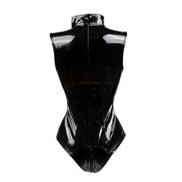 bslingerie Sexy Wet Look PVC Zip Up Clubwear Bodysuit Teddy