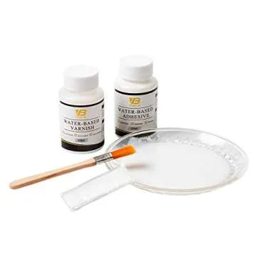 Gilding Adhesive Kit, Gold Leaf Glue Adhesive and Water Based Varnish for Craft Supplier, Resin Art, Furniture Decoration, Wall, Ceiling (2 Brushes + 2 Gloves)