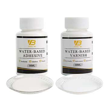 Gilding Adhesive Kit, Gold Leaf Glue Adhesive and Water Based Varnish for Craft Supplier, Resin Art, Furniture Decoration, Wall, Ceiling (2 Brushes + 2 Gloves)