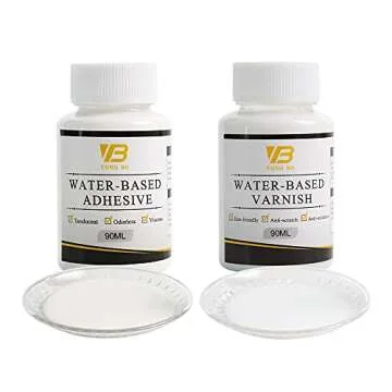 Gilding Adhesive Kit, Gold Leaf Glue Adhesive and Water Based Varnish for Craft Supplier, Resin Art, Furniture Decoration, Wall, Ceiling (2 Brushes + 2 Gloves)