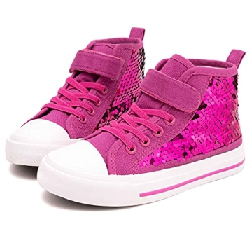 Toandon Girls Kids Canvas Shoes Sneakers for Toddler Color Change Flipping Sequins Glitter Sparkle S...