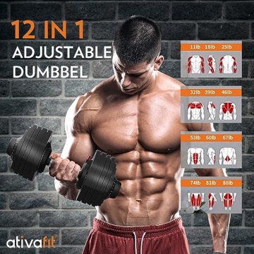 AtivaFit Adjustable Dumbbells 88 LBS for Home Gym Fitness