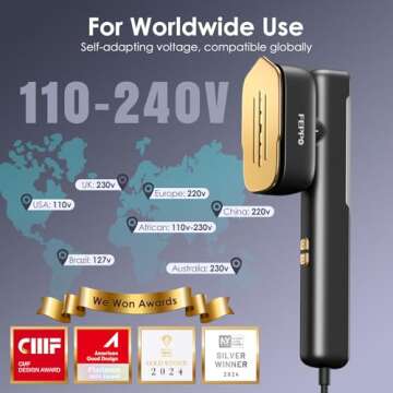 FEPPO Travel Steamer for Clothes: 110-240V Portable Mini Iron, 1100W Fast Heat