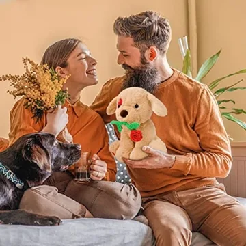 Valentines Day Gifts for Her Women Girlfriend Kids Funny Cute Plush Stuffed Animal Puppy Dog with Rose Gifts for Daughter Wife Mom Fiancée Birthday Wedding Graduation Present