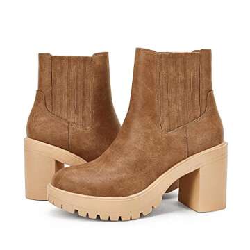 Syktkmx Womens Chunky Heel Ankle Boots - Stylish & Comfortable Footwear