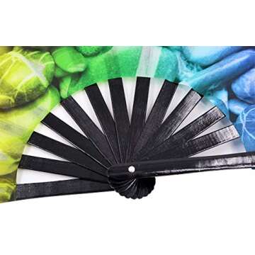 Amajiji Large Folding Fan, Chinease/Japanese Bamboo and Nylon-Cloth Folding Hand Fan, Hand Folding Fans for Women/Men, Hand Fan Festival Fan Gift Fan Craft Fan Folding Fan Dance Fan (Stone)