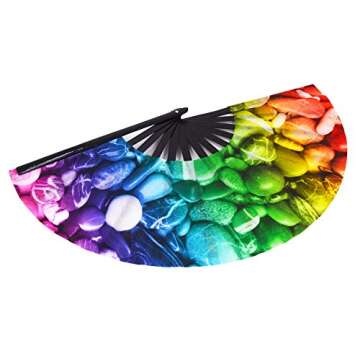 Amajiji Large Folding Fan, Chinease/Japanese Bamboo and Nylon-Cloth Folding Hand Fan, Hand Folding Fans for Women/Men, Hand Fan Festival Fan Gift Fan Craft Fan Folding Fan Dance Fan (Stone)