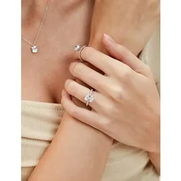 EAMTI 3CT 925 Sterling Silver Engagement Rings Radiant Cut Solitaire Cubic Zirconia CZ Wedding Promise Rings for Her Wedding Bands for Women Size 7