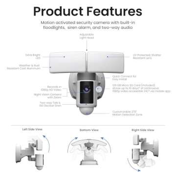 Feit Electric SEC5000/CAM/WIFI Outdoor LED Smart Security Camera with Motion Sensor, 2-Way Audio, 5000 Lumens Floodlight