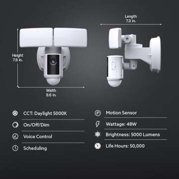 Feit Electric SEC5000/CAM/WIFI Outdoor LED Smart Security Camera with Motion Sensor, 2-Way Audio, 5000 Lumens Floodlight