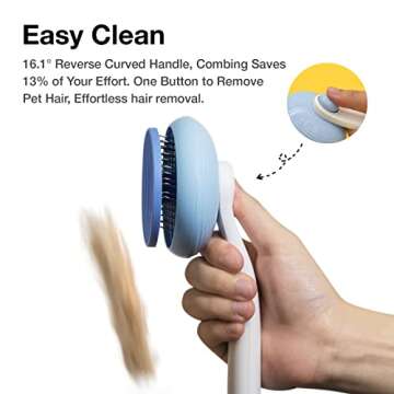 Self-Cleaning Slicker Brush for Pet Grooming: Removes Tangles, Loose Undercoat & Mats from Cats & Dogs (Blue)