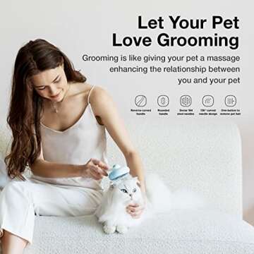 Self-Cleaning Slicker Brush for Pet Grooming: Removes Tangles, Loose Undercoat & Mats from Cats & Dogs (Blue)