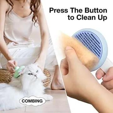 Self-Cleaning Slicker Brush for Pet Grooming: Removes Tangles, Loose Undercoat & Mats from Cats & Dogs (Blue)