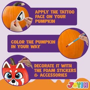 Klever Kits Halloween Pumpkin Decorating Kit, Halloween Party Supplies Arts Crafts, Party Favor for Kids, DIY Pumpkin Painting Kit with 10 Animal Designs, Coloring Craft Games Classroom Activities