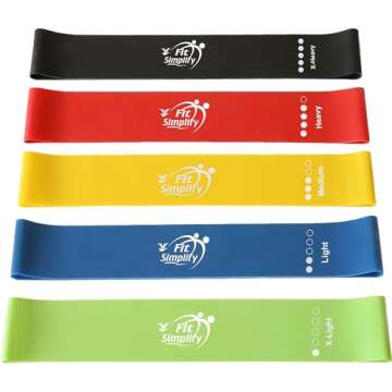 Fit Simplify Resistance Loop Exercise Bands with Instruction Guide and Carry Bag, Set of 5