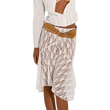 Women Y2K Fairy Grunge Midi Skirt Vintage Boho Elastic High Waist A Line Layer Ruffle Swing Maxi Skirt E-Girls Streetwear(A1- white,S)