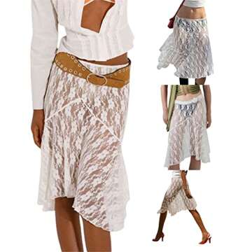 Women Y2K Fairy Grunge Midi Skirt Vintage Boho Elastic High Waist A Line Layer Ruffle Swing Maxi Skirt E-Girls Streetwear(A1- white,S)