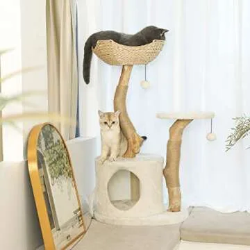 KONELCARE Real Wood Cat Tower with Scratch Post