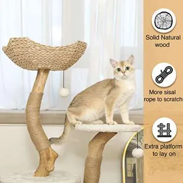 KONELCARE Real Wood Cat Tower with Scratch Post