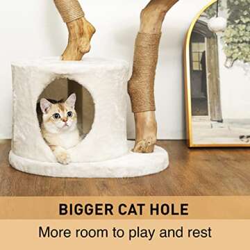KONELCARE Modern Cat Tree for Indoor Small Cats - Real Wood Cat Tower with Scratch Post, Hiding Enclosure - Unique, Boho,White