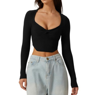 Chic and Cozy QINSEN Women’s Long Sleeve Knit Crop Sweater, Perfect for Stylish Outings!