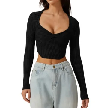 Chic and Cozy QINSEN Women’s Long Sleeve Knit Crop Sweater, Perfect for Stylish Outings!