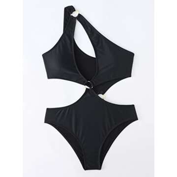 Hilinker Women's Sexy Ring Front Cut Out One Piece Swimsuit Halter Bathing Suit S-Black Small
