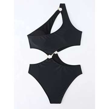 Hilinker Women's Sexy Ring Front Cut Out One Piece Swimsuit Halter Bathing Suit S-Black Small