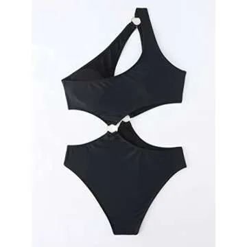 Hilinker Women's Sexy Ring Front Cut Out One Piece Swimsuit Halter Bathing Suit S-Black Small