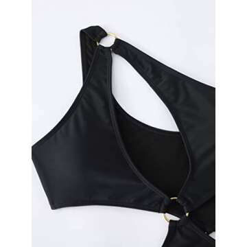 Hilinker Women's Sexy Ring Front Cut Out One Piece Swimsuit Halter Bathing Suit S-Black Small