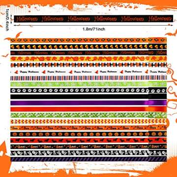 20 Rolls 40 Yards Halloween Thin Grosgrain Ribbon Ghost Spider Witch Printed Ribbon Halloween Wrappi...