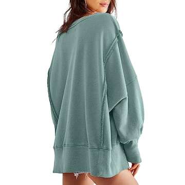 Women’s Oversized Contrast Patchwork Sweatshirt Casual Side Split High Low Hem Boyfriend Pullover ...