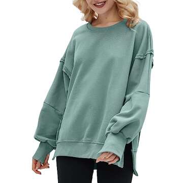 Women’s Oversized Contrast Patchwork Sweatshirt Casual Side Split High Low Hem Boyfriend Pullover Tops Streetwear 6088 Grey Blue Small