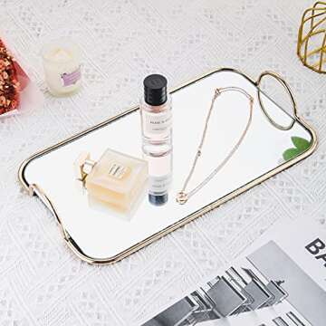 GREEHOMEDE Decorative Tray with Handle, Gold Mirror Tray, Vanity Tray Jewelry Perfume Organizer Makeup Tray, Mirror Tray for Vanity, Dresser, Bathroom, Bedroom(13.8'' x 7.9'')