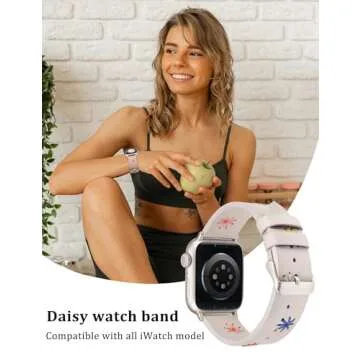 Wearlizer Daisy Leather Band for Apple Watch - Chic Floral Strap