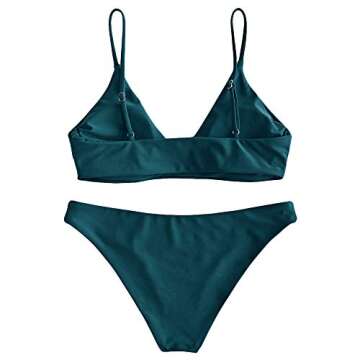 ZAFUL Women's Solid Spaghetti Strap Bralette Bikini Set Two Piece Swimsuit (0-Peacock Blue, S)