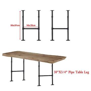 Mdjwjj Industrial Pipe Counter Bar Height Table Legs - 38" H x 14" W (2Pcs, Black)