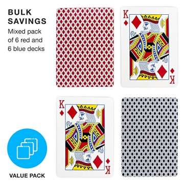 Brybelly 12 Decks of Playing Cards|Poker Wide Size (6 Red/6 Blue)|Plastic Coated Cards for Poker, Bl...
