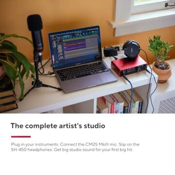 Focusrite Scarlett 2i2 Studio 4th Gen USB Audio Interface Bundle for the Songwriter with Condenser Microphone and Headphones for Recording, Streaming, and Podcasting