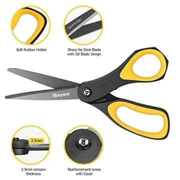 Scissors, iBayam 3 Pack 8" All Purpose Nonstick Scissors, 2.5MM Thickness Titanium Blades with Comfort Grip, Heavy Duty Shears for Office School Home Classroom General Use Art and Craft DIY Supplies