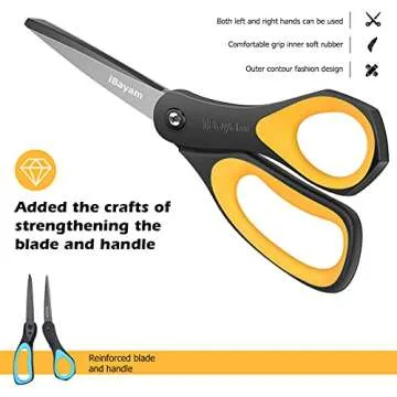 Scissors, iBayam 3 Pack 8" All Purpose Nonstick Scissors, 2.5MM Thickness Titanium Blades with Comfort Grip, Heavy Duty Shears for Office School Home Classroom General Use Art and Craft DIY Supplies