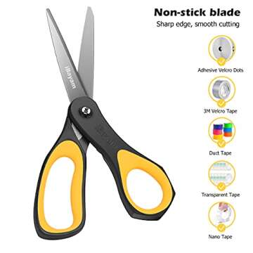 Scissors, iBayam 3 Pack 8" All Purpose Nonstick Scissors, 2.5MM Thickness Titanium Blades with Comfort Grip, Heavy Duty Shears for Office School Home Classroom General Use Art and Craft DIY Supplies