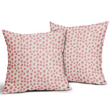 Pink Cream Pillow Covers 18x18 Set of 2 Boho Design Polka Dot Throw Pillows Modern Brush Strokes Pri...